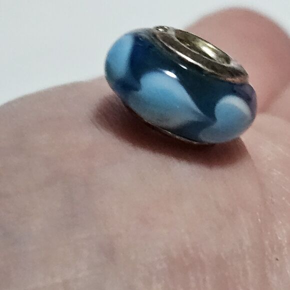 **Sale** Pandora Sterling Silver Murano Glass Blue White Hearts Bead Charm - Picture 4 of 12